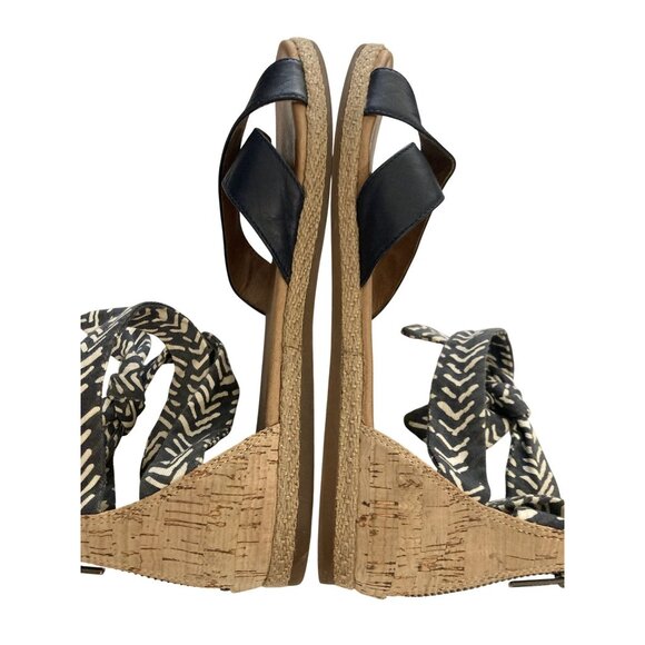 Ugg Women's Size 8 Black Leather Fabric Ankle zipper Cork Wedge Sandals shoes - Picture 5 of 7